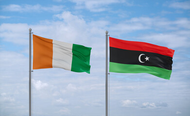 Libya and Ivory Coast flags, country relationship concept