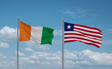 Liberia and Ivory Coast flags, country relationship concept