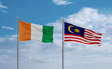 Malaysia and Ivory Coast flags, country relationship concept