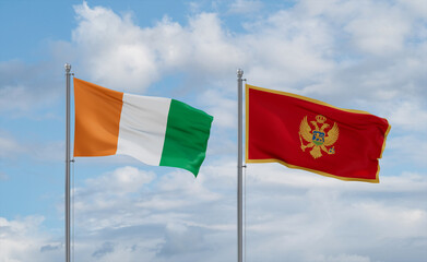 Montenegro and Ivory Coast flags, country relationship concept