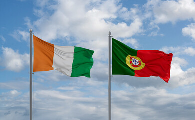 Portugal and Ivory Coast flags, country relationship concept