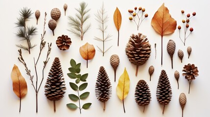 Forest herbarium. Leaves, branch, twigs, botanical.