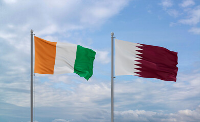 Qatar and Ivory Coast flags, country relationship concept