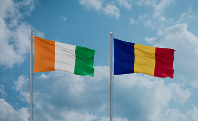 Romania and Ivory Coast flags, country relationship concept
