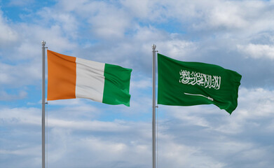 Ivory Coast and Saudi Arabia flags, country relationship concepts