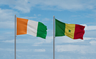 Senegal and Ivory Coast flags, country relationship concept
