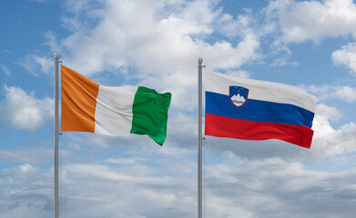 Slovenia and Ivory Coast flags, country relationship concept