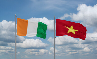 Vietnam and Ivory Coast flags, country relationship concept