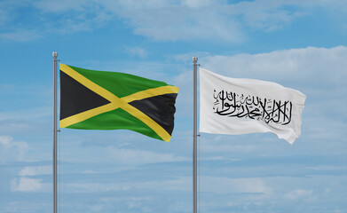 Jamaica and Afghanistan national flags, country relationship concept