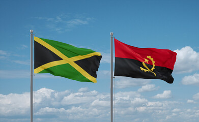 Jamaica and Angola national flags, country relationship concept