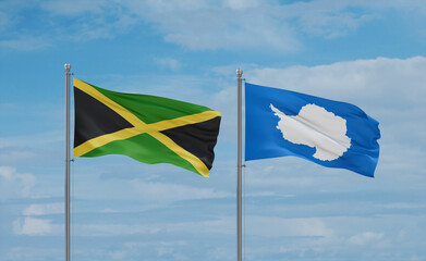Jamaica and Antarctica flags, country relationship concept