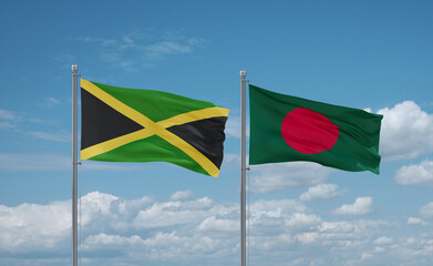 Bangladesh and Jamaica flags, country relationship concept