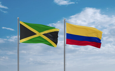 Colombia and Jamaica flags, country relationship concept