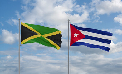 Cuba and Jamaica flags, country relationship concept