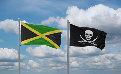 Pirate and Jamaica flags, country relationship concept