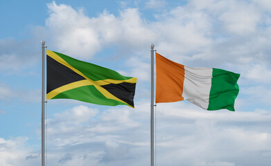 Ivory Coast and Jamaica flags, country relationship concept