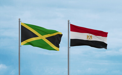 Egypt and Jamaica flags, country relationship concept