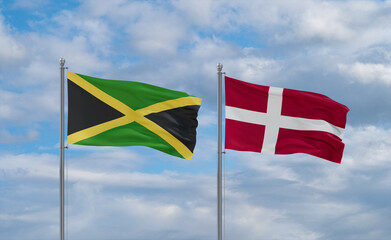 Denmark and Jamaica flags, country relationship concept