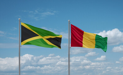 Guinea and Jamaica flags, country relationship concept