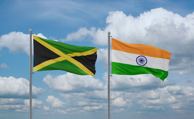 India and Jamaica flags, country relationship concept