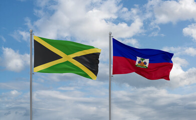 Haiti and Jamaica flags, country relationship concept