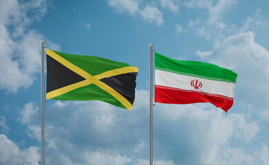 Iran and Jamaica flags, country relationship concept
