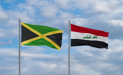 Iraq and Jamaica flags, country relationship concept