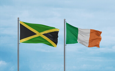 Ireland and Jamaica flags, country relationship concept
