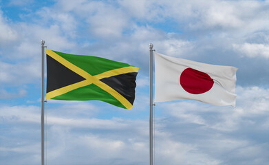 Japan and Jamaica flags, country relationship concept