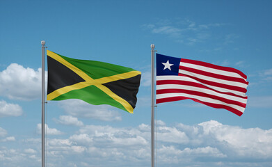Liberia and Jamaica flags, country relationship concept