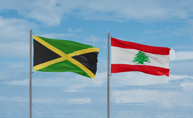 Lebanon and Jamaica flags, country relationship concept
