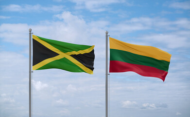 Lithuania and Jamaica flags, country relationship concept