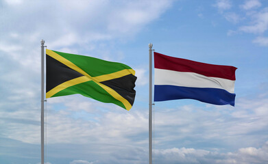 Netherlands and Jamaica flags, country relationship concept