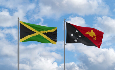 Papua New Guinea and Jamaica flags, country relationship concept