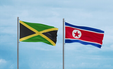 North Korea and Jamaica flags, country relationship concept