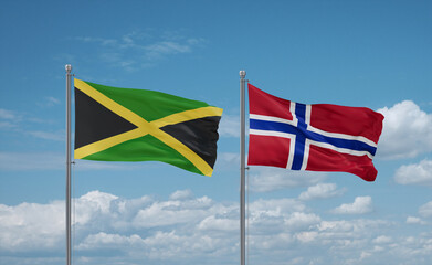 Norway and Jamaica flags, country relationship concept