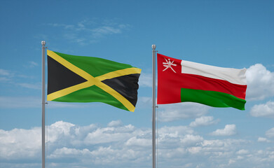 Oman and Jamaica flags, country relationship concept