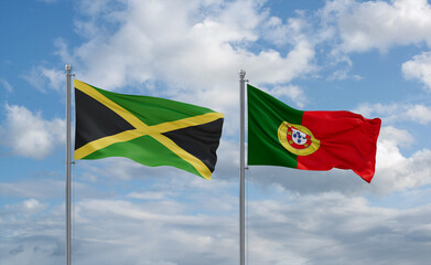 Portugal and Jamaica flags, country relationship concept