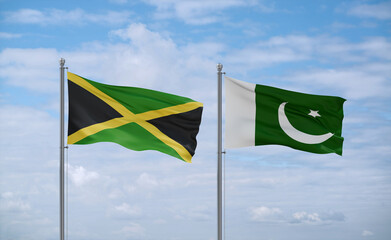 Pakistan and Jamaica flags, country relationship concept