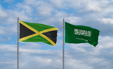 Jamaica and Saudi Arabia flags, country relationship concepts