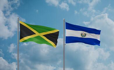Salvador and Jamaica flags, country relationship concept