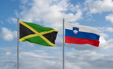 Slovenia and Jamaica flags, country relationship concept