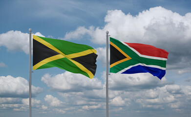 South Africa and Jamaica flags, country relationship concept