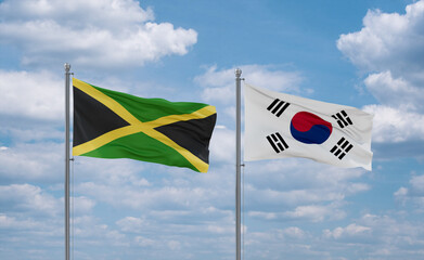 South Korea and Jamaica flags, country relationship concept