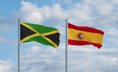 Spain and Jamaica flags, country relationship concept