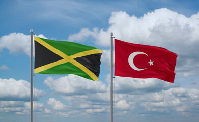 Turkey and Jamaica flags, country relationship concept