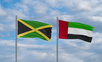UAE and Jamaica flags, country relationship concept
