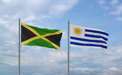 Uruguay and Jamaica flags, country relationship concept