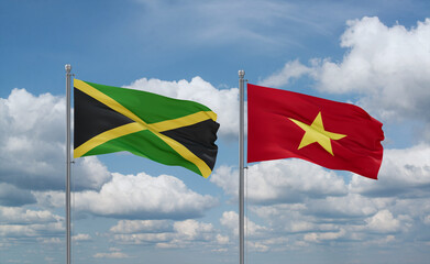 Vietnam and Jamaica flags, country relationship concept