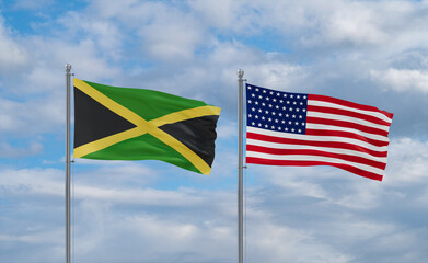 USA and Jamaica flags, country relationship concepts